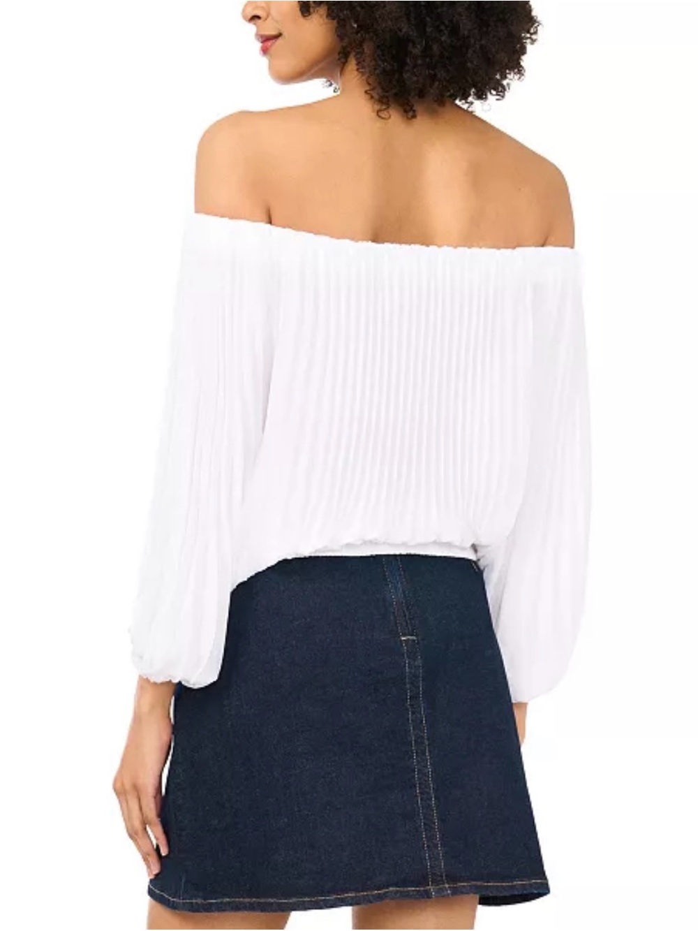 Vince Camuto White Off-Shoulder Pleated Blouse - Picture 2 of 2